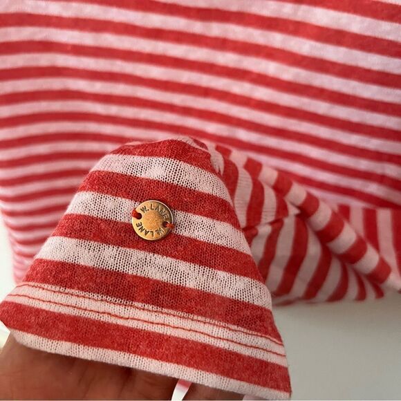 W. Lane Deep Orange White Stripe Linen 3/4 Sleeve Cowl Neck Shirt - Picture 9 of 13